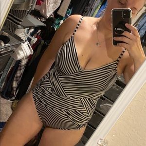 Stripe Wrap One Piece Bathing Suit